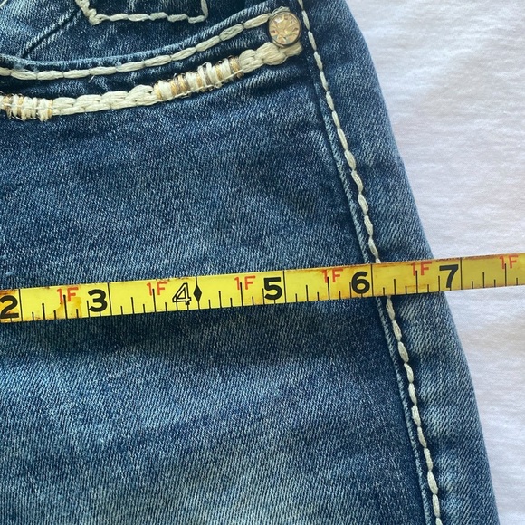 Dublin Style Jean Shorts Frayed Embellished Detailed Jr 3/4 Mid Blue Mid Rise - Picture 12 of 14